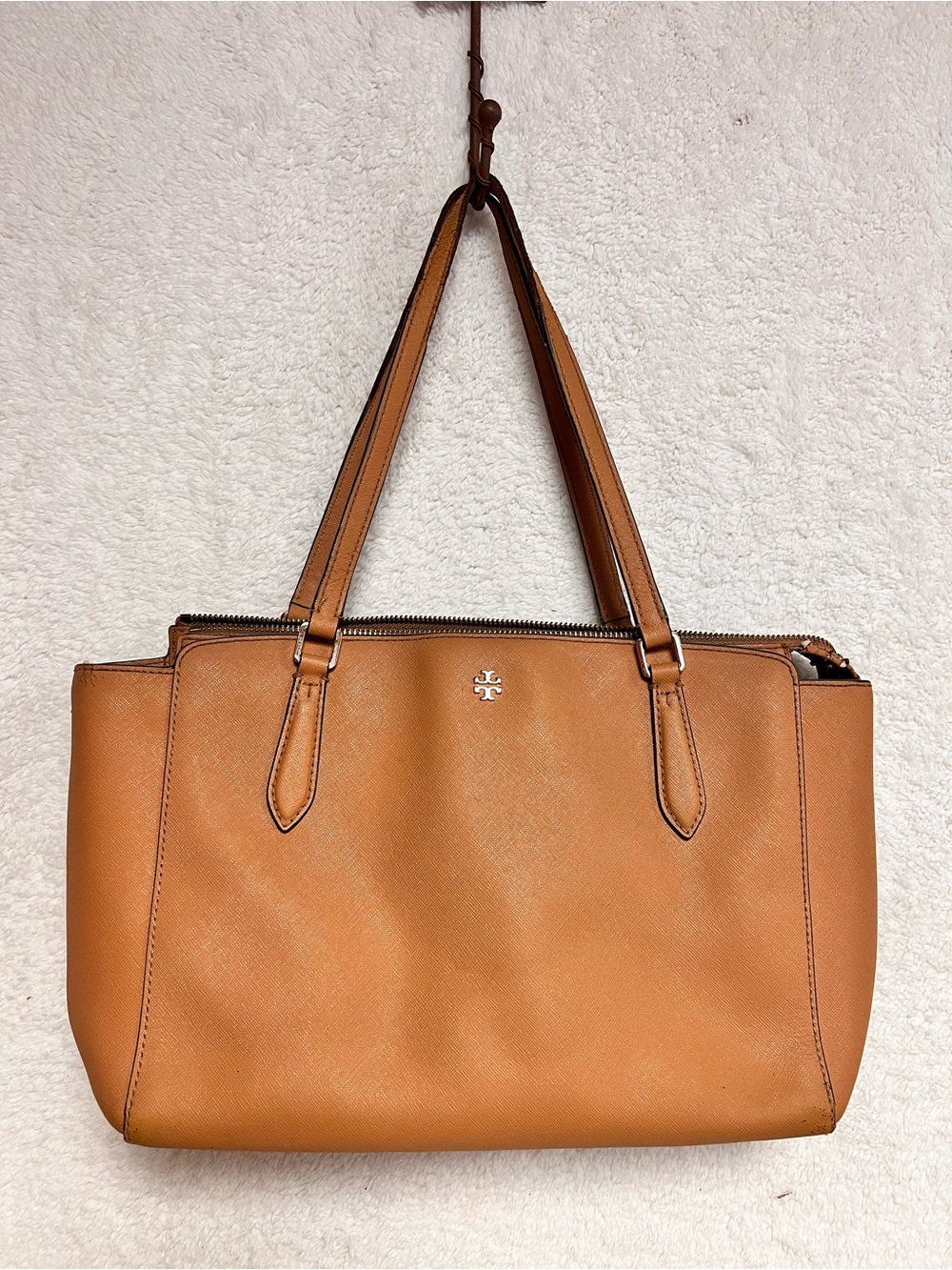 Tory Burch Cognac Leather Zip-Top Tote